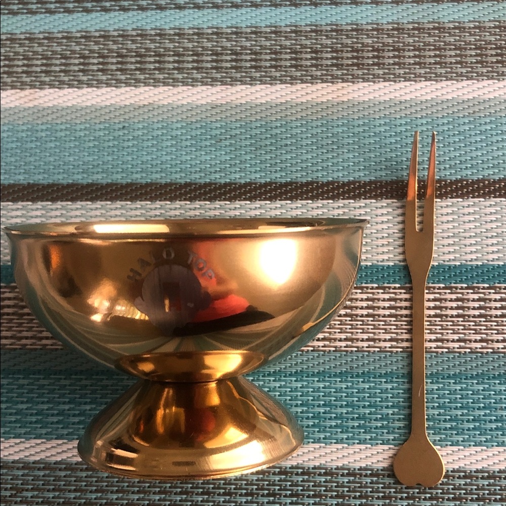 New Halo brand 6 pieces Gold Ice Cream Cup Lightweight Fruit Bowl with fork